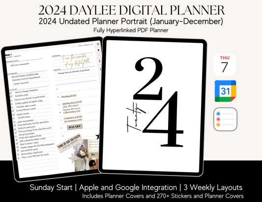 2024 Undated DayLee Digital Planner Portrait