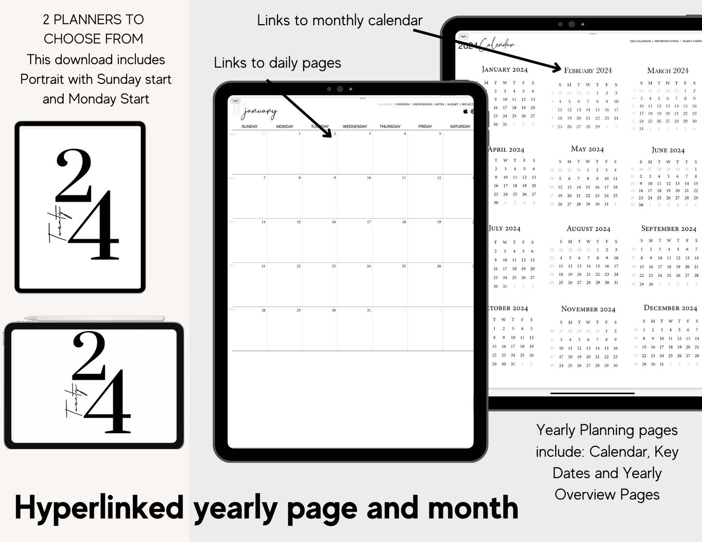 2024 Undated DayLee Digital Planner Portrait