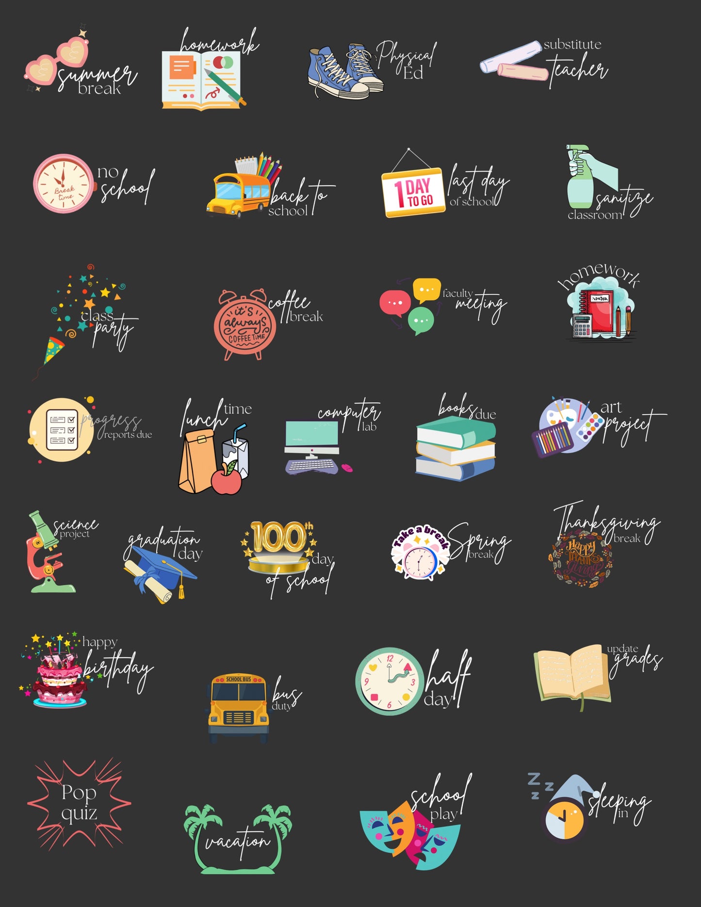 Dark Teacher Icons (For dark mode planner)